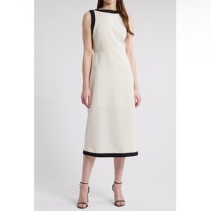 ZOE AND CLAIRE Contrast Trim Linen Blend Black & White Midi Dress Sz XS